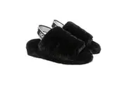 AUSTRALIAN SHEPHERD UGG Women Slingback Fluffy Slides Puffy Black