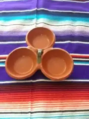 3pk Mexican Salsera de Barro 3Section Bowls each. Chips Guacamole Nuts Condiment