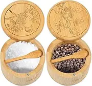 DJAPWPX Bamboo Spice Cellar 5 oz Seasoning Salt Bowl Round Pepper Bowl with Magnetic Swivel Lid and Spoon Pepper Storage Box Kitchen Container Holder for Table Salt Sugar Herbs