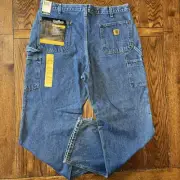 Carhartt Jeans Mens Jeans 40x34 Blue Dungaree Double Front Logger Workwear New
