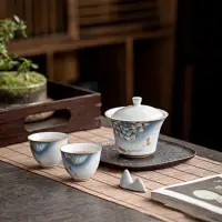 在飛比找momo購物網優惠-【古緣居】整套陶瓷功夫茶具公道杯中式蓋碗輕奢禮盒套組(瑞荷)