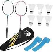 Kisangel Set Aluminum Carbon Badminton Rackets Kit for Adults Racket Suit Balls for Outdoor Sports Family Fun
