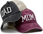 [BSJSIA] Embroidered Adjustable Mesh Back Baseball Caps, Set of 2, Mom and Dad Hats, New Parents Gifts for Couples, Black Dad Hat & Red Mom Hat, One Size