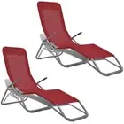 2x Folding Reclining Tanning Sun Bed Beach Chair Sunbed Multi Colours vidaXL