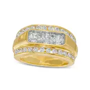 Men's 2.0 CT. T.W. Certified Lab-Created Diamond Border Three Stone Ring in Solid 14K Gold (F/SI2)