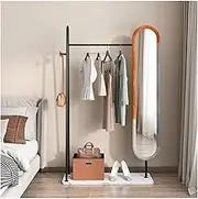 Body Length Mirror Coat Rack and Dressing Mirror Integrated Bedroom and Living Room Floor-Standing Rotating Full-Length Mirror Coat and Hat Rack Dressing Mirror Floor Mirrors(Black,100cm)