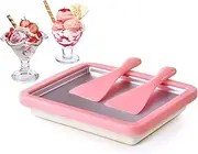 ROEDEER Rolled Ice Cream Maker, Ice Cream Roll Maker Plate with 2 Spatulas, Instant Rolled Ice Cream Machines for DIY Ice Cream, Includes Recipe Book, Fun Gifts for Kids, Color:Pink and White