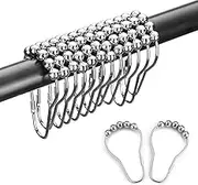 Premium Shower Curtain Hooks Rings Set of 12, Berglander Rust Resistant Metal Double Glide Shower Hooks Rings for Bathroom Shower Rods Curtains