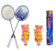 Badminton Racket Wide Body Frame Set of 2 Pcs , 10 Piece Feather Shuttlecock