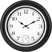 JoFomp Large Waterproof Outdoor Clock with Thermometer Combo - 18 inch Silent Non Ticking Quartz Battery Operated Wall Clock for Patio, Home, Pool, Garden, Porch, Deck (Silver, 18 Inch)