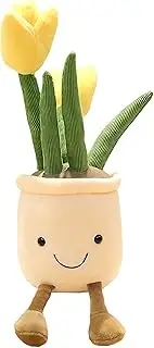 [WUZHOU] Tulip Plush Toy, 13.7" Flower Pot Stuffed Plushie Pillow Decoration, Soft Fluffy Toy Succulent Plants Friend Throw Pillow, Multicolor (Yellow-Tulip)