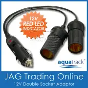 12V POWER PLUG & DOUBLE CIGARETTE SOCKET ADAPTOR LED - Boat/Caravan/Twin Outlets