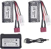 2PCS 7.4V 800mAh T-Plug Lithium Battery with 2in1 Charger for YC100 HM161 HM162 HM166 HM201 9145 RC Car RC 4WD High Speed Off-Road RC Car