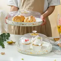 在飛比找樂天市場購物網優惠-蛋糕托盤高級感甜點盤帶蓋陶瓷糕點盤甜品面包盤壽司盤果盤輕奢風
