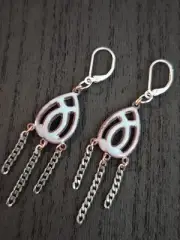 Sterling Silver 925 Earrings Handmade Cuban Curb Chain Dangle Copper And Enamel