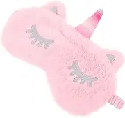 Beavorty Pink Plush Unicorn Eye Mask Lightweight Comfortable Sleep for Travel Work and Naps Soft Fluffy Night for