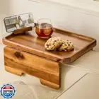 HOLANA 15.75" Acacia Couch Armrest Table with 360° Rotating Phone Holder, Woo