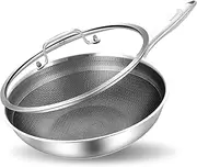[LOLYKITCH] Hybrid 10 Inch Tri-Ply Stainless Steel Wok Pan with Lid,Ceramic Non Stick Stir Fry Pan,Induction Cooking Pan,Dishwasher and Oven Safe,Riveted Handle