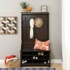 Espresso Wooden Hall Tree Coat Rack Hooks Shoe Storage Locker Entryway Cubbies