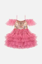 KIDS TUTU DRESS WITH SLEEVE FRILLS 4-10 MINNIE MOUSE MAGIC