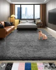 Ophanie Area Rugs for Bedroom Living Room, Grey Fluffy 4x6 Feet, 1-