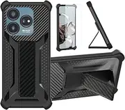 Case Compatible for ZTE Optus X Tap 3 Phone Case Stand Cover [with 1* TempeBlack Glass Screen Protector] Hybrid Case [Folding Support Magnetic] [Frosted Anti-Fingerprint] ZJBB-Black
