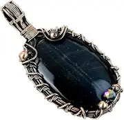 [THE SILVER SHOPPE] Blue Tiger Eye Pendant Copper Wire Wrapped Gemstone Pendant MCP-21, Gemstone, Tiger Eye