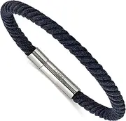 [JewelryWeb] 5mm Stainless Steel Polished Grey Nylon Cord Bracelet 20 Centimeters Link-Bracelet for Women