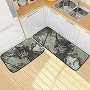 Skeleton Samurai Warrior Kitchen Mats for Floor, 2 Piece, Funny Cute Washable Non-Slip Kitchen Rugs Set for Home & Office, Sink, Laundry, 19.7” x 27.6” + 19.7” + 47.2”
