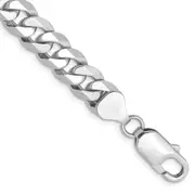 Solid 14K White Gold 9 inch 8mm Flat Beveled Curb with Lobster Clasp Chain Bracelet