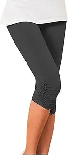 [Generic] Women's Stretch Capri Yoga Pants High Waist Tummy Control 7/8 Crop Leggings Solid Soft Workout Running Pants 2025, Dark Gray-b, 3X-Large