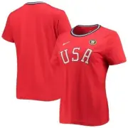 Nike Team USA Olympic Soccer Basketball Red Ringer T-Shirt Tee Women's L NEW