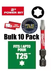 Bulk 10 Torx T25 Milwaukee Shockwave Impact Duty Bit Set Screw Driver Bits