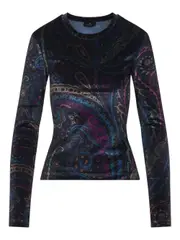 [Etro] Etro-Top A Maniche Lunghe In Velluto Con Stampa Paisley-Donna M
