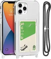 Cavor Clear Case for iPhone 12 Pro Max Slim Thin Back Cover with Shoulder Lanyard and Card Slot Soft Silicone TPU Cover, 4-Corner Shockproof Protective Transparent Case for iPhone12 pro max 6.7 inch Wallet Case with Card Holder