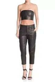$597 Alice+Olivia Sz 2 8 Nappa Leather & Fabric Slim Cropped Pants ANDERS