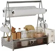 TOMVAES BBQ Caddy for Camping, Utensil Caddy Picnic Caddy for Plates and Utensils, BBQ Caddy with Paper Towel Holder for Outdoor, Camper Must for BBQ Accessories Storage Organizer (Silver)