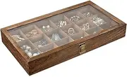 MOOCA Wooden Display Storage Case with Tempered Glass Lid for Jewelry and Beads with 18 Compartments Tray, 15 W x 8 3/8 L x 2 1/8 H in, Brown Color