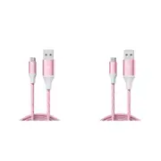2x Laser LED USB-A to USB-C Charging Cable Cord 1m For Apple iPhone/Samsung Pink