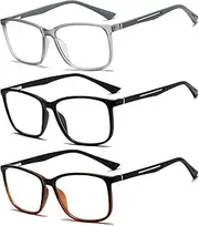 Lutonglenss 3 Pack Blue Light Blocking Reading Glasses for Men Sport Square Reader TR90 Anti Glare Computer Glasses