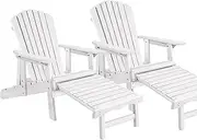 ALFORDSON 2pcs Wooden Muskoka Adirondack Chair for Outdoor, Fir Wood Lawn Furniture Seater for Patio Garden Park Porch, Slatted Beach Armchair Lounge with Footrest Ottoman, 180kg Max, White