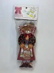 NOS VTG Christmas Corner Double Sided Wood Ornament w/ Pull String Country Bear