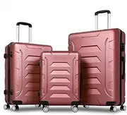[ALFORDSON] 3PCs Hardside Luggage Set 20" 24" and 28" Pink Color Dina Series, Hardshell Suitcases Setting with TSA Lock & Wheel Spinners, Carry-on & Checked Baggages 3-Piece Pack