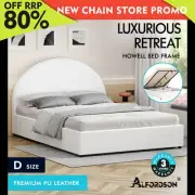 ALFORDSON Bed Frame Double Size Gas Lift Base With Storage White Leather HOWELL