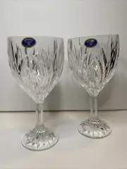 Vintage Bohemia Czech Hand Cut Lead Crystal. 2 Wine Goblet Glass Star 7.2/8”