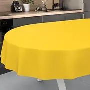 Oilcloth Tablecloth Washable Oilcloth Garden Tablecloth Outdoor Indoor Oval 160 x 140 cm Cut Edge Yellow