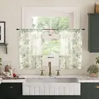 Sage Green Curtains Sheer 36 Inch Length 2 Panels Set, Short Semi Sheer Light Fi