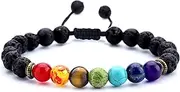 [Hamoery] Men Women 8mm Lava Rock 7 Chakras Aromatherapy Essential Oil Diffuser Bracelet Braided Rope Natural Stone Yoga Beads Bracelet Bangle-21004