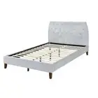 Design Square Modern Designer Velvet Fabric Double Bed Frame With Headboard - Gr