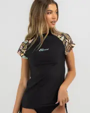 [Rip Curl] Rip Curl Women's Hidden Tropics Cap Sleeve Rash Vest in Black Size Medium M Black